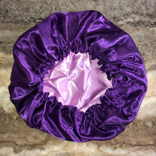 Load image into Gallery viewer, Purple/ Lilac Reversible Silky Bonnet
