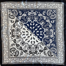 Load image into Gallery viewer, Navy/ White/ Dark Grey Satin Headscarf
