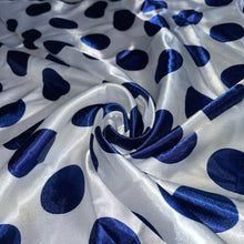 Load image into Gallery viewer, Navy Blue Polka Dot Satin Headscarf
