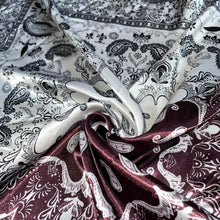 Load image into Gallery viewer, Maroon/ White/ Dark Grey Satin Headscarf
