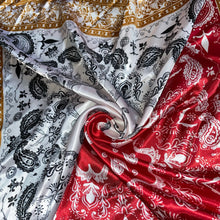 Load image into Gallery viewer, Red/ White/ Gold Satin Headscarf
