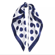 Load image into Gallery viewer, Navy Blue Polka Dot Satin Headscarf
