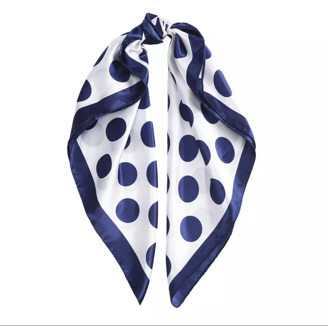 Navy Blue Polka Dot Satin Headscarf