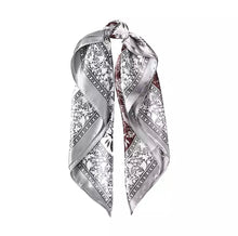 Load image into Gallery viewer, Maroon/ White/ Dark Grey Satin Headscarf
