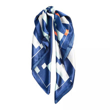 Load image into Gallery viewer, Patterned Blue Satin Headscarf
