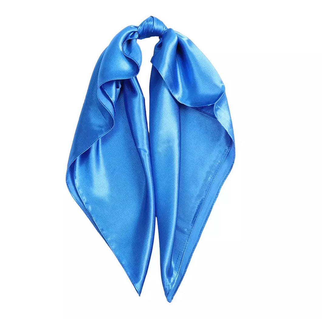 Deep Sky Blue Satin Headscarf