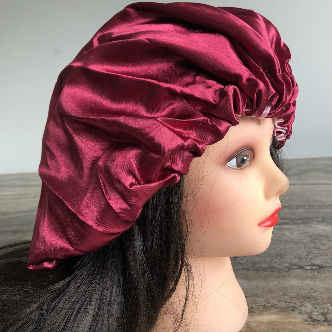 Burgundy/ Shell Pink Reversible Silky Bonnet