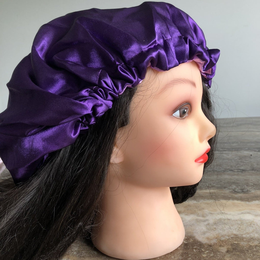 Purple/ Lilac Reversible Silky Bonnet