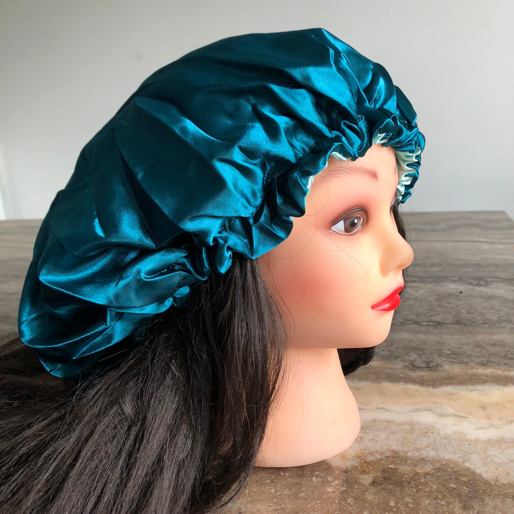 Teal/ Light Green Reversible Silky Bonnet