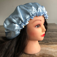 Load image into Gallery viewer, Baby Blue/ Beige Reversible Silky Bonnet
