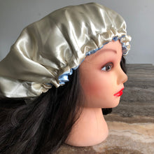 Load image into Gallery viewer, Baby Blue/ Beige Reversible Silky Bonnet
